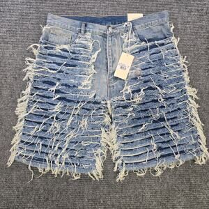 mnml Shorts Mens 36 Blue Distressed Frayed Denim Button Fly NWT